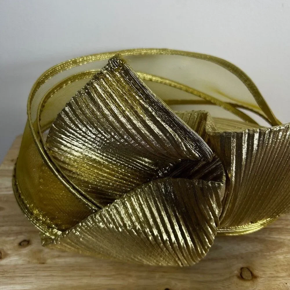 Created for Essence by Mail Gold Pleated Metallic Fascinator Hat Church Wedding